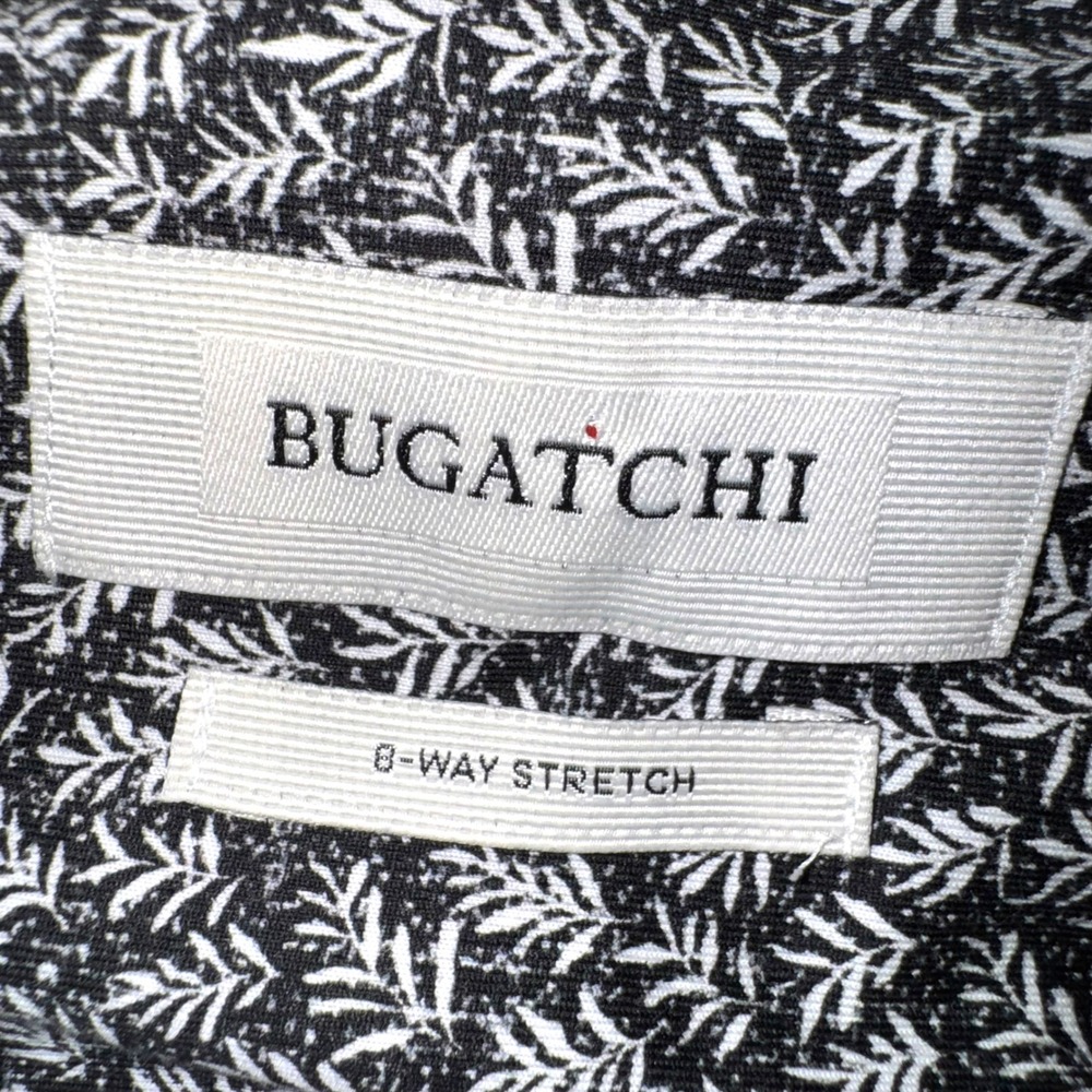 Bugatchi Button Up Shirt Men 3XL Black White Leaf Print 8-Way Stretch SS - Picture 5 of 7